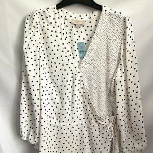 NWT - Loft B&W polka dot wrap Blouse